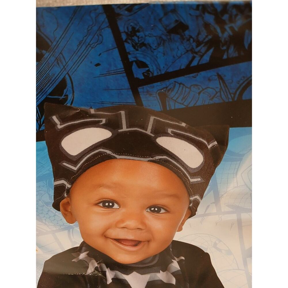 MARVEL Black Panther Costume Infant Sz 0-6 Mo 3 Pc Set NON-SLIP BOOTIE Halloween - Picture 13 of 15